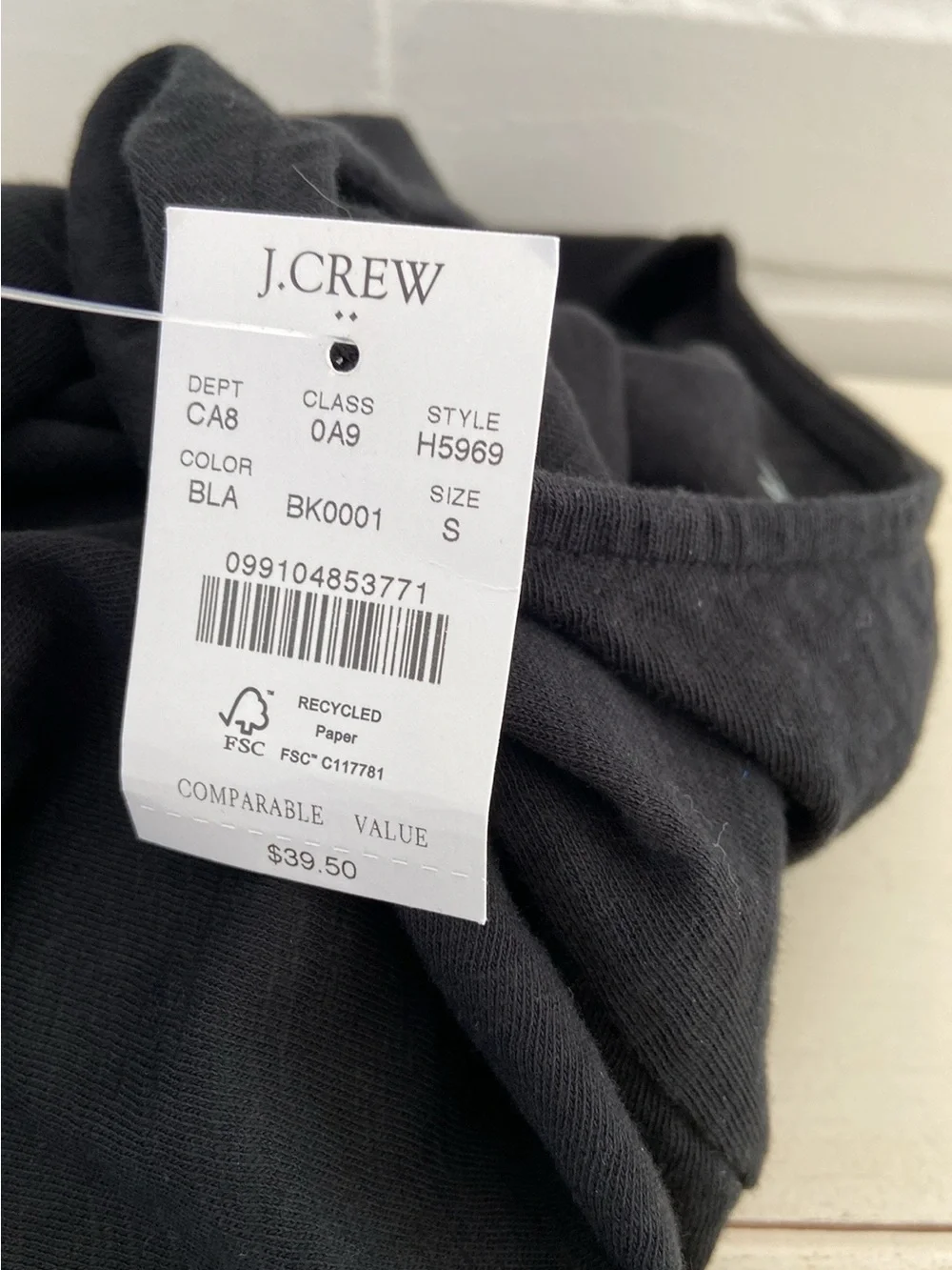 New With Tags J.Crew Classic Black Long-Sleeve Women's Top